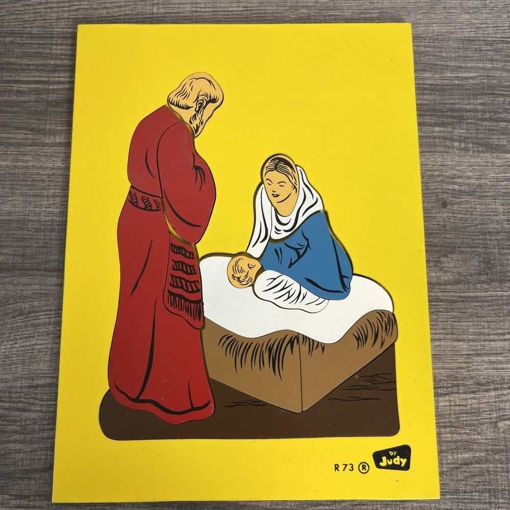 Vintage Judy R73 Manger Scene Wood Tray 15 Piece Puzzle Inlays Deluxe Series EUC